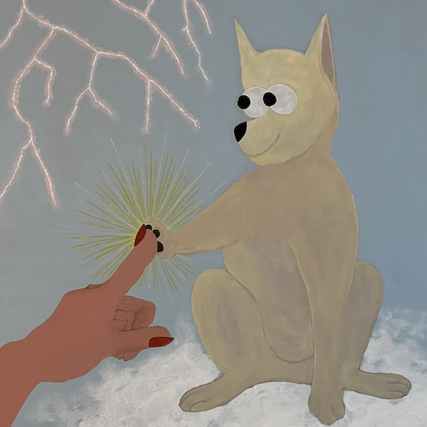 peinture reprenant le 'doigt de Dieu' mais avec un chien